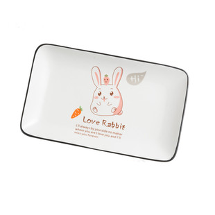 日式8英寸10英寸兔子图案早餐盘子可爱卡通陶瓷长方形盘子寿司盘