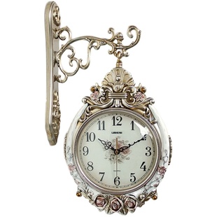 欧式双面挂钟客厅轻奢大气石英钟表复古静音美式家用现代创意时钟