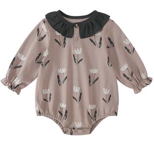 女宝宝包屁衣春季a类纯棉甜美森系花边领春装四季衣服婴儿连体衣