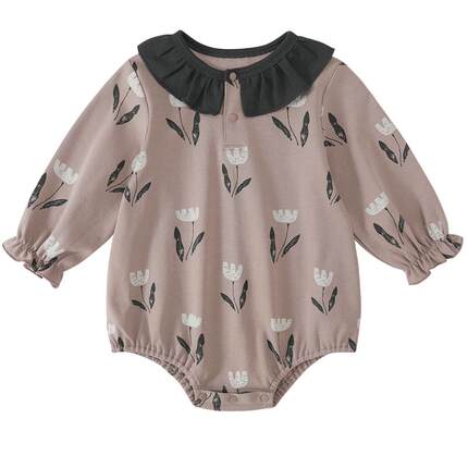 女宝宝包屁衣春季a类纯棉甜美森系花边领春装四季衣服婴儿连体衣