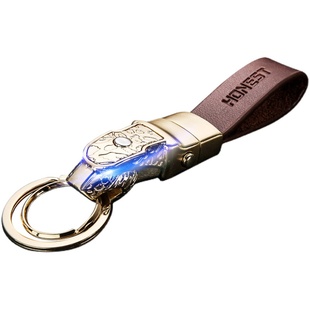 Honest/百诚真皮豹头钥匙扣挂件男士金属汽车个性钥匙链情侣礼物