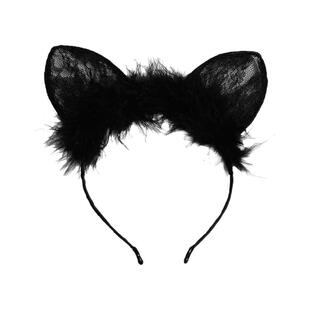 猫耳朵发箍情调眼罩面纱禁欲系头饰性感蕾丝边兔耳朵COS网红发饰