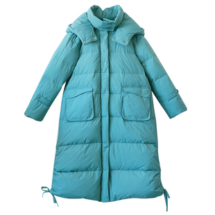【碧波海盐】加厚羽绒服女长款冬季新款可拆卸帽轻薄肌理感蓝外套
