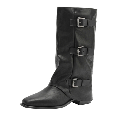 美拉德黑色靴子女款西部牛仔堆堆