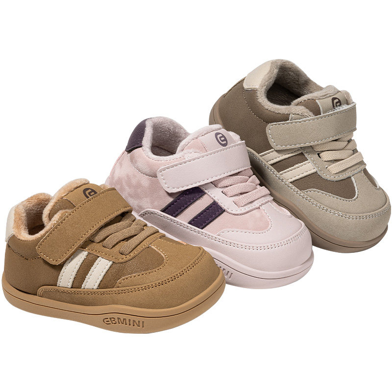 英贝米尼儿童板鞋2025冬季休闲条纹女童鞋舒适加绒防滑宝宝鞋子