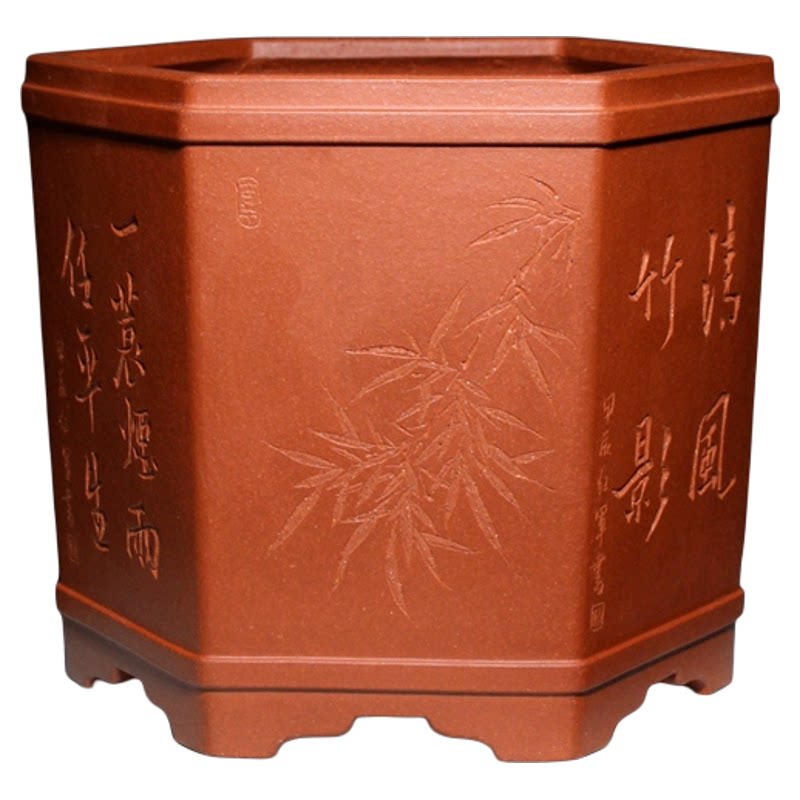肖小根耿红军六方签筒紫砂花盆