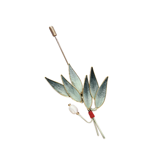 复古烧蓝非遗绒花掐丝竹叶胸针女复古国风旗袍汉服马面裙配饰胸花