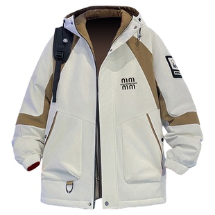 冲锋衣男冬季加绒加厚青少年男士连帽棉衣夹克外套初中生防寒棉服