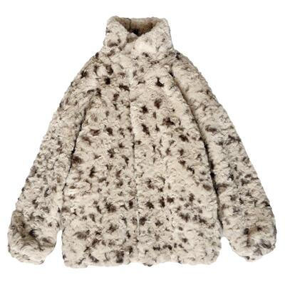 韩版仿皮草中长款豹纹外套厚语飒