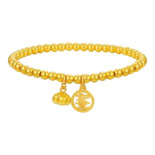 周大生黄金手链女古法足金柿柿如意手串金珠手饰生日礼物送女朋友