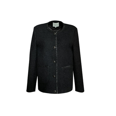 圆领粗花呢编织毛呢外套女秋冬