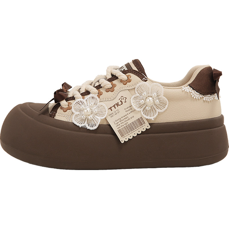 TTKJ蝴蝶结鞋子女鞋2026新款琥珀流光风面包厚底鞋子芭蕾大头板鞋