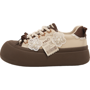 TTKJ蝴蝶结鞋子女鞋2026新款琥珀流光风面包厚底鞋子芭蕾大头板鞋