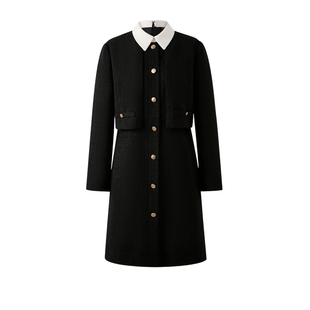 PRICH时尚小香风撞色翻领假两件连衣裙2025冬新款收腰通勤裙子女