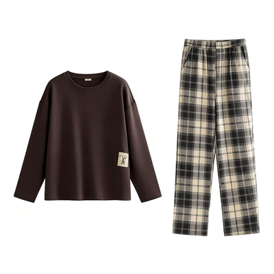 猫人纯棉睡衣带胸垫春秋款