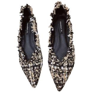 新款平底鞋女春秋百搭尖头名媛网红法式单鞋气质软底平跟休闲浅口