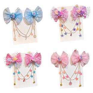 儿童发夹流苏链额头链爱莎公主头饰艾莎蝴蝶结女童发饰小女孩发卡