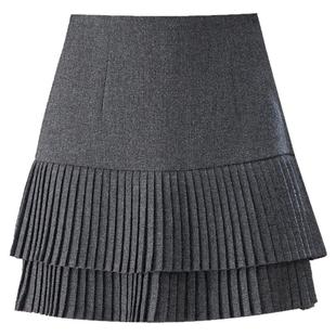 高腰百褶半身裙女短款秋冬2025新款显瘦A字蛋糕裙毛呢层次感短裙