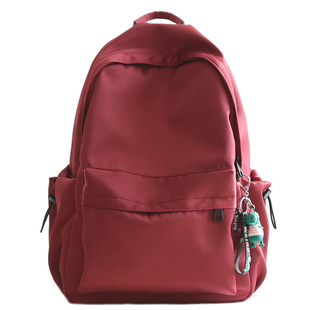 NR高级感酒红色双肩包女秋冬简约纯色书包初中女生大学生双肩背包