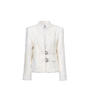 【黄龄同款】AS DALIO羊羔皮毛一体立领白色皮草气质名媛短款外套