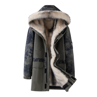 派克服男款冬季棉衣防寒服内胆可拆卸加厚加绒貂皮大衣外套棉袄潮