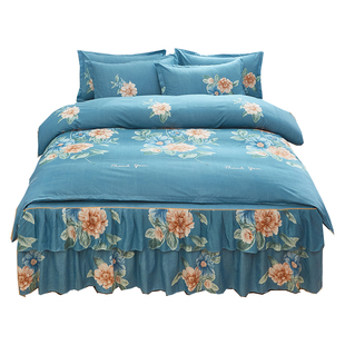 网红纯棉韩版公主风床裙四件套1.8m2.0m床笠双人全棉被套床罩床套