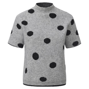羊毛波点撞色针织短袖 灰色波点