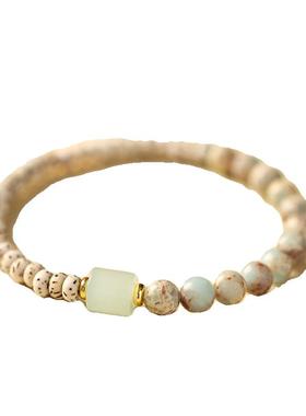 田园森系小众轻奢女细款素雅手串原生态星月菩提拼寿山石手链手串