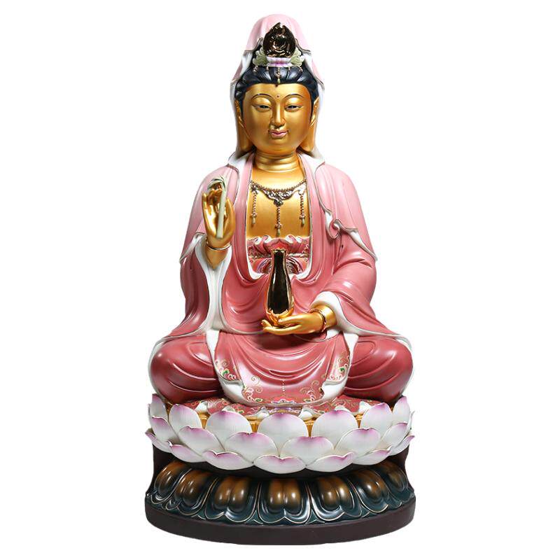 微美陶瓷仿金身红衣坐莲观音佛像