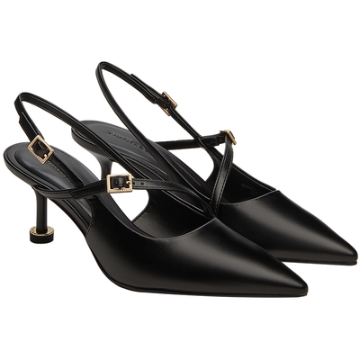 CHARLES&KEITH春季女鞋CK1-60280474一字带尖头中跟包头凉鞋单鞋