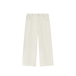 老章和小胖PONGKIKI腔调加绒白色牛仔裤女大码宽松显瘦保暖直筒裤