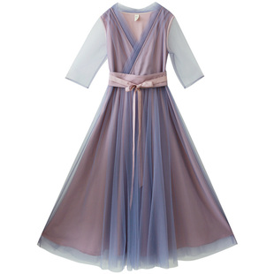 【现货】汉元素连衣裙女春季2025新款改良汉服长裙气质紫色裙子仙