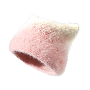 帽子女款2026新款冬粉色小猫帽女生毛绒猫耳朵护耳帽毛线帽针织帽