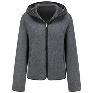 几何单元连帽双面呢短款大衣秋冬羊毛混纺夹克韩系巨好看外套女