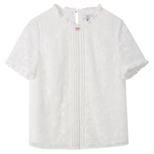 FINITY菲妮迪夏装雪纺衫女纯色镂空宽松显瘦设计感休闲上衣女
