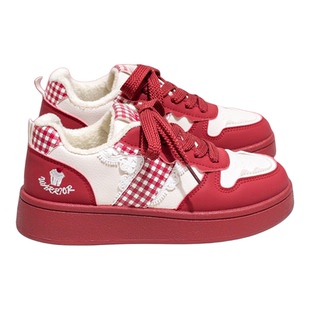 回力板鞋红色新年款女鞋本命年厚底休闲鞋子女冬季加绒保暖运动鞋