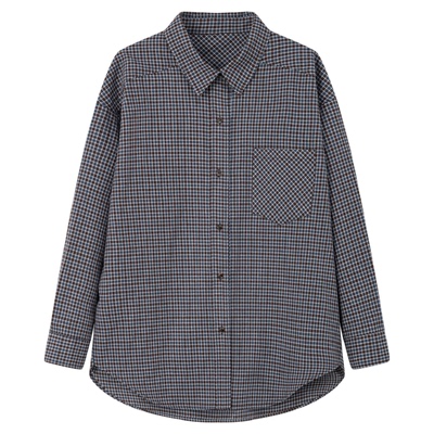 复古英伦风棉麻格纹长袖衬衫