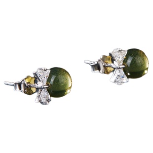 七彩云南蓝珀耳钉女天然琥珀耳饰净水宝石耳环纯银简约耳坠送女友