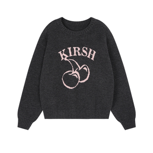 樱桃KIRSH 印花圆领套头针织毛衣女2025秋冬韩系甜美保暖毛衫上衣