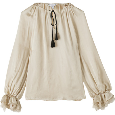 【郭碧婷同款】LK BENNETT米白衬衫2025秋新款流苏喇叭蕾丝袖上衣