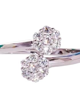 莫桑石超闪双花开口戒指