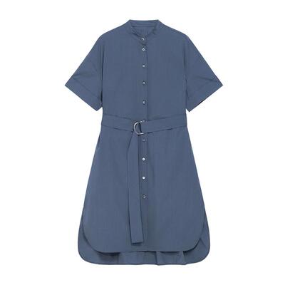 BLUE ERDOS 夏季简约通勤圆领短袖单排扣中长衬衫裙B245I3015
