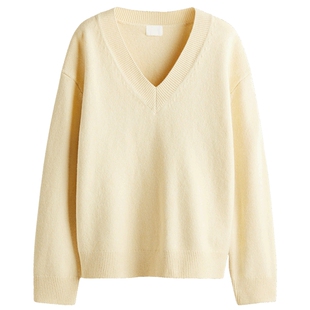 HM女装毛针织衫春季保暖休闲内搭大廓形V领套衫打底衫1303131