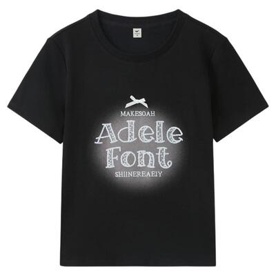 快鱼2026年夏季女新款圆领短袖简约百搭字母刺绣舒适透气吸汗T恤