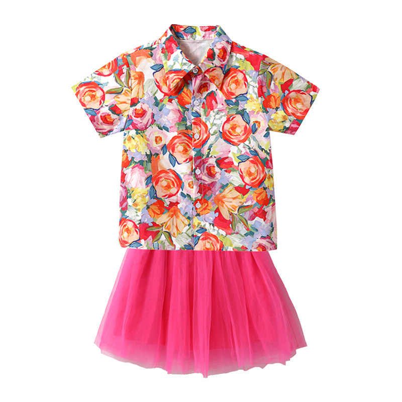 六一儿童啦啦队演出服花衬衫幼儿园大班毕业拍照运动会表演服套装