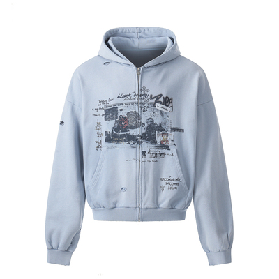 HFB街头印花连帽开衫卫衣外套男