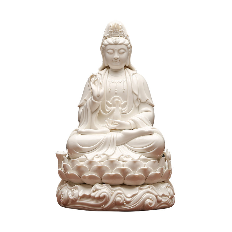黼山堂白瓷观音菩萨佛像供奉摆件