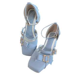 小奥菲秋田原创Lolita鞋方头中跟优雅女鞋蝴蝶结日常百搭lo鞋粗跟