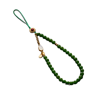 古风中国风绿玉髓手机挂链女绿色手机链挂手腕绳手机挂绳高端防丢手机绳轻奢小众精致手机链绳链条串珠小挂件