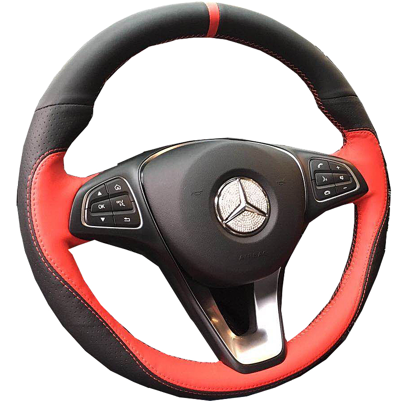 用于奔驰GLAKSECBMQ234561800L级牛方向盘把套手缝碳纤定制真皮